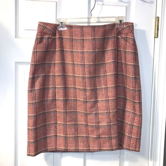 Boden Women's MOON Tweed Plaid Skirt Size 12L Preppy Pink Office Mini Pockets - Picture 1 of 5
